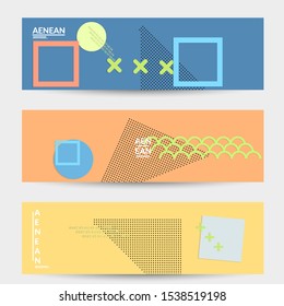 Abstract paper cut layout top view. Banner templates with paper cut geometric shapes flat lay with 3d realistic shadow. Pastel colors. Vector banner set craft paper style.