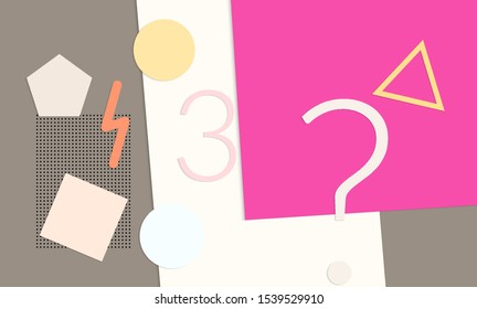 Abstract paper cut layout top view. Background template with paper cut geometric shapes flat lay with 3d realistic shadow. Pastel colors. Vector banner craft paper style.