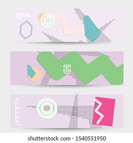 Abstract paper cut layout top view. Banner templates with paper cut geometric shapes flat lay with 3d realistic shadow. Pastel colors. Vector banner set craft paper style.