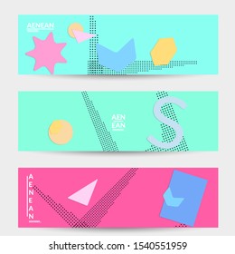 Abstract paper cut layout top view. Banner templates with paper cut geometric shapes flat lay with 3d realistic shadow. Pastel colors. Vector banner set craft paper style.