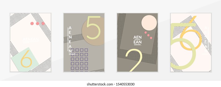 Abstract paper cut layout top view. Flyer templates with paper cut geometric shapes flat lay with 3d realistic shadow. Pastel colors. Vector cover set craft paper style.