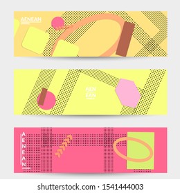 Abstract paper cut layout top view. Banner templates with paper cut geometric shapes flat lay with 3d realistic shadow. Pastel colors. Vector banner set craft paper style.