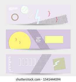 Abstract paper cut layout top view. Banner templates with paper cut geometric shapes flat lay with 3d realistic shadow. Pastel colors. Vector banner set craft paper style.