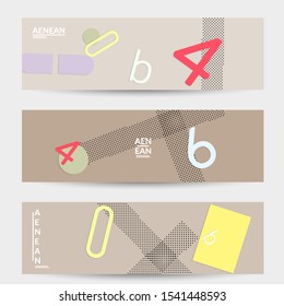 Abstract paper cut layout top view. Banner templates with paper cut geometric shapes flat lay with 3d realistic shadow. Pastel colors. Vector banner set craft paper style.