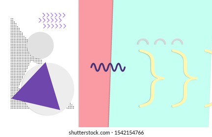 Abstract paper cut layout top view. Background template with paper cut geometric shapes flat lay with 3d realistic shadow. Pastel colors. Vector banner craft paper style.
