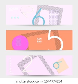 Abstract paper cut layout top view. Banner templates with paper cut geometric shapes flat lay with 3d realistic shadow. Pastel colors. Vector banner set craft paper style.
