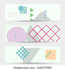 Abstract paper cut layout top view. Banner templates with paper cut geometric shapes flat lay with 3d realistic shadow. Pastel colors. Vector banner set craft paper style.