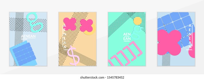 Abstract paper cut layout top view. Flyer templates with paper cut geometric shapes flat lay with 3d realistic shadow. Pastel colors. Vector cover set craft paper style.