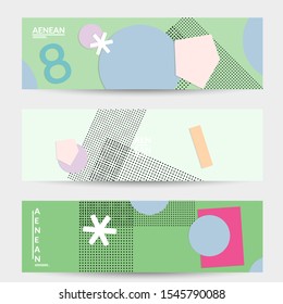 Abstract paper cut layout top view. Banner templates with paper cut geometric shapes flat lay with 3d realistic shadow. Pastel colors. Vector banner set craft paper style.