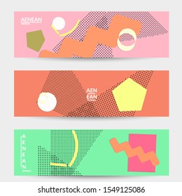 Abstract paper cut layout top view. Banner templates with paper cut geometric shapes flat lay with 3d realistic shadow. Pastel colors. Vector banner set craft paper style.