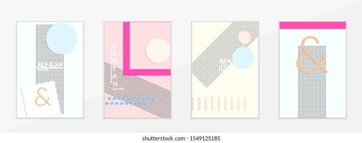 Abstract paper cut layout top view. Flyer templates with paper cut geometric shapes flat lay with 3d realistic shadow. Pastel colors. Vector cover set craft paper style.