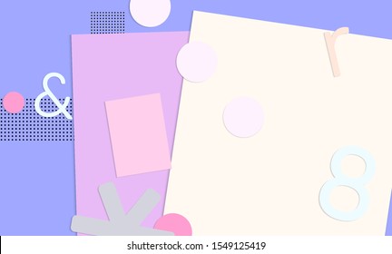 Abstract paper cut layout top view. Background template with paper cut geometric shapes flat lay with 3d realistic shadow. Pastel colors. Vector banner craft paper style.
