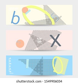Abstract paper cut layout top view. Banner templates with paper cut geometric shapes flat lay with 3d realistic shadow. Pastel colors. Vector banner set craft paper style.