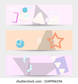 Abstract paper cut layout top view. Banner templates with paper cut geometric shapes flat lay with 3d realistic shadow. Pastel colors. Vector banner set craft paper style.