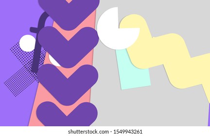 Abstract paper cut layout top view. Background template with paper cut geometric shapes flat lay with 3d realistic shadow. Pastel colors. Vector banner craft paper style.