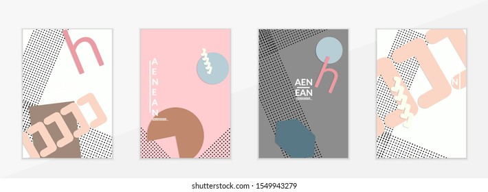 Abstract paper cut layout top view. Flyer templates with paper cut geometric shapes flat lay with 3d realistic shadow. Pastel colors. Vector cover set craft paper style.