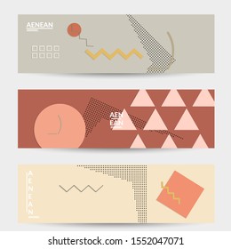 Abstract paper cut layout top view. Banner templates with paper cut geometric shapes flat lay with 3d realistic shadow. Pastel colors. Vector banner set craft paper style.