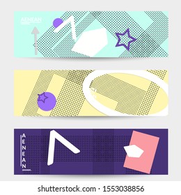 Abstract paper cut layout top view. Banner templates with paper cut geometric shapes flat lay with 3d realistic shadow. Pastel colors. Vector banner set craft paper style.