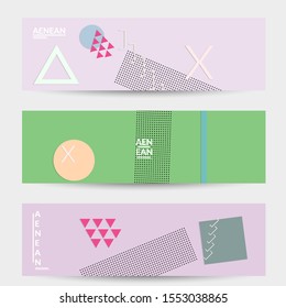 Abstract paper cut layout top view. Banner templates with paper cut geometric shapes flat lay with 3d realistic shadow. Pastel colors. Vector banner set craft paper style.
