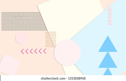Abstract paper cut layout top view. Background template with paper cut geometric shapes flat lay with 3d realistic shadow. Pastel colors. Vector banner craft paper style.