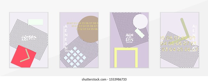 Abstract paper cut layout top view. Flyer templates with paper cut geometric shapes flat lay with 3d realistic shadow. Pastel colors. Vector cover set craft paper style.