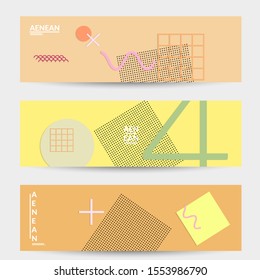 Abstract paper cut layout top view. Banner templates with paper cut geometric shapes flat lay with 3d realistic shadow. Pastel colors. Vector banner set craft paper style.