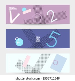 Abstract paper cut layout top view. Banner templates with paper cut geometric shapes flat lay with 3d realistic shadow. Pastel colors. Vector banner set craft paper style.