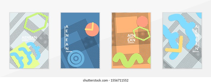 Abstract paper cut layout top view. Flyer templates with paper cut geometric shapes flat lay with 3d realistic shadow. Pastel colors. Vector cover set craft paper style.
