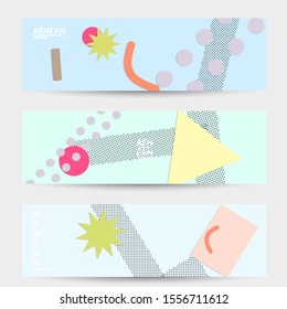 Abstract paper cut layout top view. Banner templates with paper cut geometric shapes flat lay with 3d realistic shadow. Pastel colors. Vector banner set craft paper style.