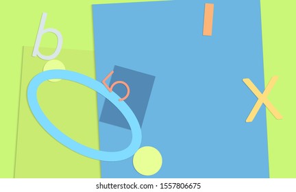 Abstract paper cut layout top view. Background template with paper cut geometric shapes flat lay with 3d realistic shadow. Pastel colors. Vector banner craft paper style.