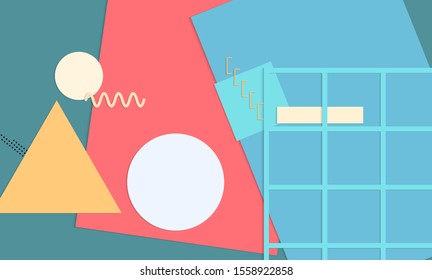 Abstract paper cut layout top view. Background template with paper cut geometric shapes flat lay with 3d realistic shadow. Pastel colors. Vector banner craft paper style.