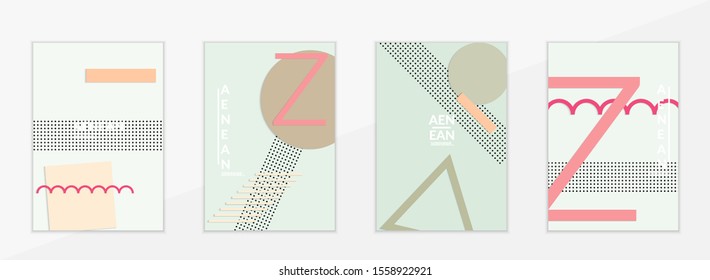 Abstract paper cut layout top view. Flyer templates with paper cut geometric shapes flat lay with 3d realistic shadow. Pastel colors. Vector cover set craft paper style.