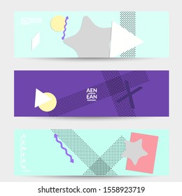 Abstract paper cut layout top view. Banner templates with paper cut geometric shapes flat lay with 3d realistic shadow. Pastel colors. Vector banner set craft paper style.
