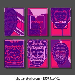 Abstract paper cut layout top view. Flyer templates with paper cut geometric. Pastel colors. Vector cover set craft paper style. Gorilla abstract cover. 