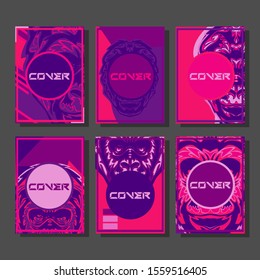 Abstract paper cut layout top view. Flyer templates with paper cut geometric. Pastel colors. Vector cover set craft paper style. Gorilla abstract cover. 