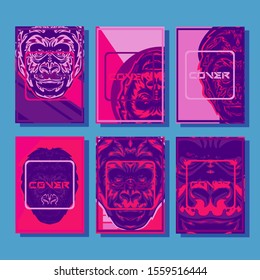 Abstract paper cut layout top view. Flyer templates with paper cut geometric. Pastel colors. Vector cover set craft paper style. Gorilla abstract cover. 