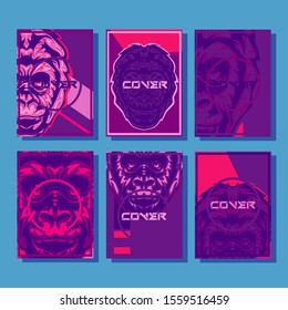 Abstract paper cut layout top view. Flyer templates with paper cut geometric. Pastel colors. Vector cover set craft paper style. Gorilla abstract cover. 