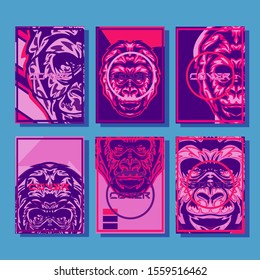 Abstract paper cut layout top view. Flyer templates with paper cut geometric. Pastel colors. Vector cover set craft paper style. Gorilla abstract cover. 
