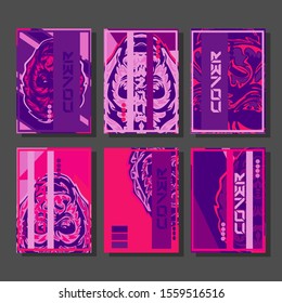Abstract paper cut layout top view. Flyer templates with paper cut geometric. Pastel colors. Vector cover set craft paper style. Gorilla abstract cover. 