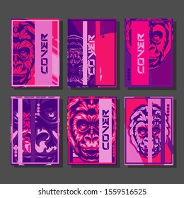 Abstract paper cut layout top view. Flyer templates with paper cut geometric. Pastel colors. Vector cover set craft paper style. Gorilla abstract cover. 