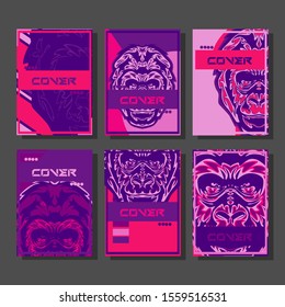 Abstract paper cut layout top view. Flyer templates with paper cut geometric. Pastel colors. Vector cover set craft paper style. Gorilla abstract cover. 