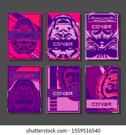 Abstract paper cut layout top view. Flyer templates with paper cut geometric. Pastel colors. Vector cover set craft paper style. Gorilla abstract cover. 