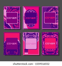 Abstract paper cut layout top view. Flyer templates with paper cut geometric. Pastel colors. Vector cover set craft paper style. Gorilla abstract cover. 