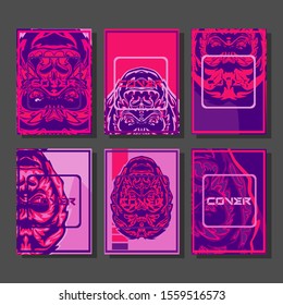 Abstract paper cut layout top view. Flyer templates with paper cut geometric. Pastel colors. Vector cover set craft paper style. Gorilla abstract cover. 