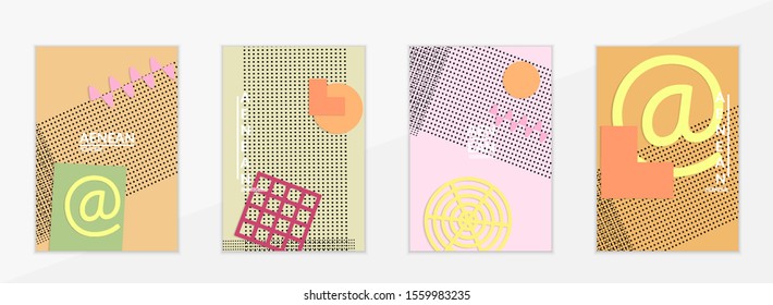 Abstract paper cut layout top view. Flyer templates with paper cut geometric shapes flat lay with 3d realistic shadow. Pastel colors. Vector cover set craft paper style.