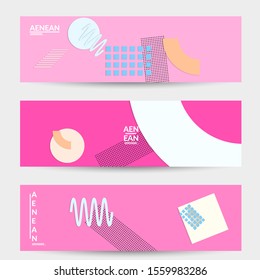 Abstract paper cut layout top view. Banner templates with paper cut geometric shapes flat lay with 3d realistic shadow. Pastel colors. Vector banner set craft paper style.