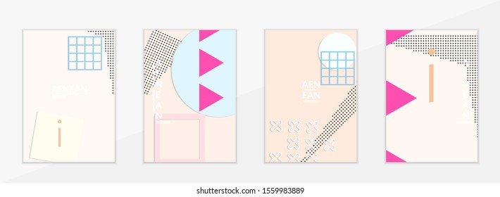 Abstract paper cut layout top view. Flyer templates with paper cut geometric shapes flat lay with 3d realistic shadow. Pastel colors. Vector cover set craft paper style.
