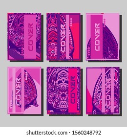 Abstract paper cut layout top view. Flyer templates with paper cut geometric. Pastel colors. Vector cover set craft paper style.