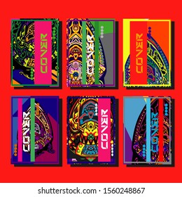 Abstract paper cut layout top view. Flyer templates with paper cut geometric. Pastel colors. Vector cover set craft paper style.