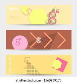Abstract paper cut layout top view. Banner templates with paper cut geometric shapes flat lay with 3d realistic shadow. Pastel colors. Vector banner set craft paper style.